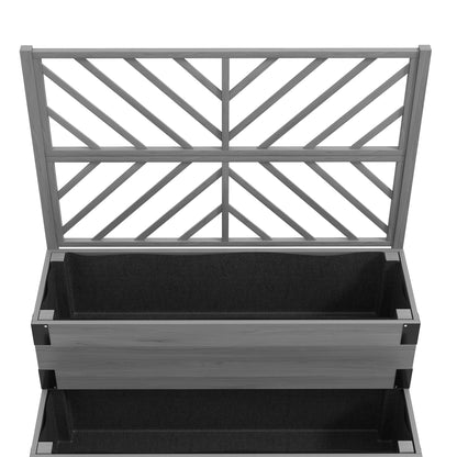 Outsunny Raised Garden Bed with Trellis, 2 Tier Wooden Elevated Planter Box with Legs and Metal Corners for Vegetables, Flowers, Herbs, Gray