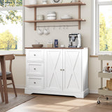 GarveeHome Buffet Cabinet with Storage, Farmhouse Kitchen Cabinet with 3 Drawers and 2 Doors for Kitchen, Dining Living Room, White GarveeHome