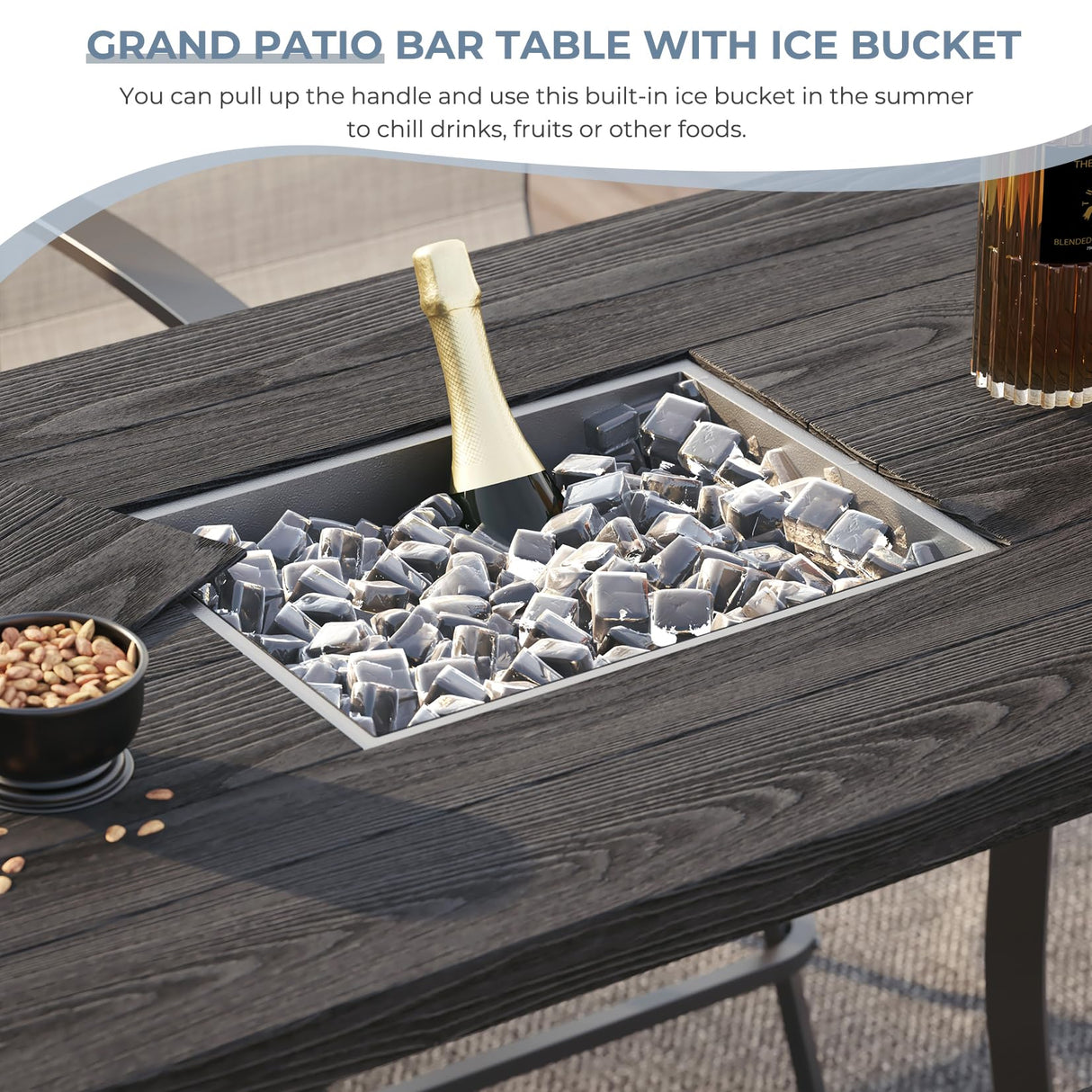 Grand Patio 5-Piece Swivel Bar Set with Ice Bucket - Faux Wood Grain Dining Table for Outdoor Spaces Grand patio