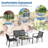 Vongrasig 4 Pieces Patio Furniture Sets,Outdoor Patio Conversation Sets with Glass Coffee Table, Small Porch Balcony Furniture, Patio Table and Chairs Set for Garden, Backyard (Black) Vongrasig