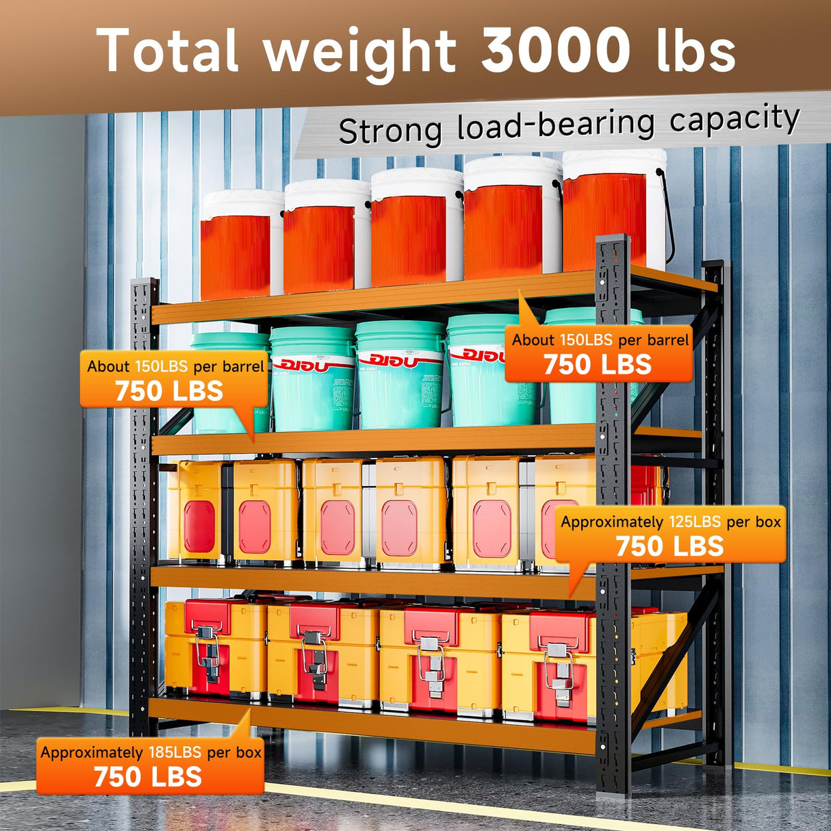 ZAOUS 3000LBS Storage Shelves,48" W Garage Shelving Heavy Duty 4 Tier Metal Storage Rack Shelf，Industrial Shelving Adjustable Shelf for Basement Warehouse 48" W x 24" D x 70" H，Black ZAOUS