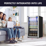 Icyglee Beverage Refrigerator Cooler - 126 Can Mini Fridge with Glass Door for Soda Beer or Wine, Beverage Cooler for Home, Office, Bar with Adjustable Removable Shelves, Silver Icyglee