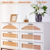 Mericonia 6 Drawer Double Dresser for Bedroom, Rattan Chest of Dressers, Modern Wooden Dresser Chest with Golden Handles for Bedroom,Living Room, Hallway and Entryway Mericonia