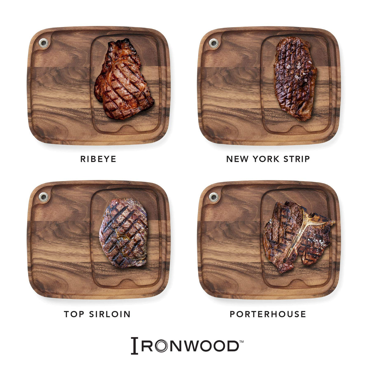 Ironwood Gourmet Fort Worth Steak Plate with Juice Channel, Acacia Wood 13 x 11 x 0.75 -inches, Brown Ironwood Gourmet