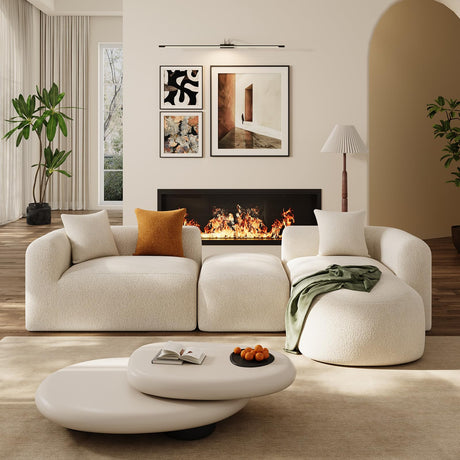 OUYESSIR Modern Oversized Curved Sectional Sofa for Living Room, 119" Luxury Plush Chenille Convertible Modular Sectional Sofas with Ottoman,Minimalist L-Shape Curved Cloud Couch, Cream White OUYESSIR