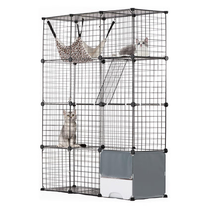 VEVOR Large 4-Tier Cat Cage, 41 x 14 x 55, Detachable Metal Wire Cat Enclosure, with Litter Box Hammock Ramp ladders, Indoor & Outdoor Crate Exercise Place Ideal for Kitty, Small Animals, Black