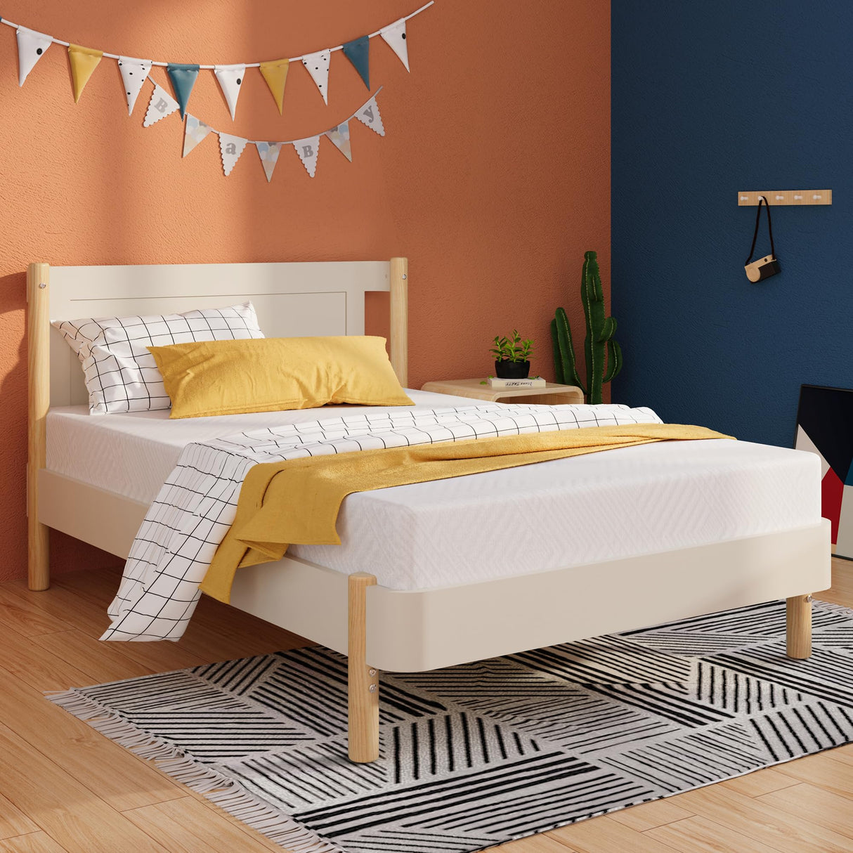 EGOHOME Twin Mattress for Kids Adults Single Bed, 5 Inch Green Tea Gel Cooling Memory Foam Bunk Bed Mattress in a Box, Made in USA CertiPUR-US Certified, Medium Firm Trundle, White MLILY