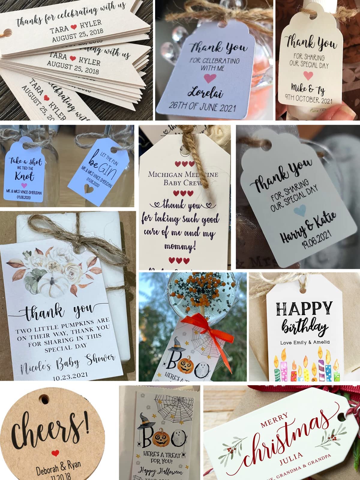 120 Pack Custom Paper & Kraft Tags,Gift Tags,Personalized Bridal,Birthday Celebrating Hang Labels Tag with Twine - WoodArtSupply