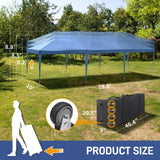Outvita 10x30ft Ez Pop Up Canopy, Portable Instant Canopy Tent with 8 SideWalls for Outdoor Events, Party, Wedding, Birthday,Graduation Blue Outvita