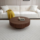 kevinplus 31.49'' Walnut Round Coffee Table Modern Wood Coffee Table for Living Room, Contemporary Circle Fluted Drum Coffee Table, Easy Assembly, Walnut (ø31.49'' x 13.77'') kevinplus