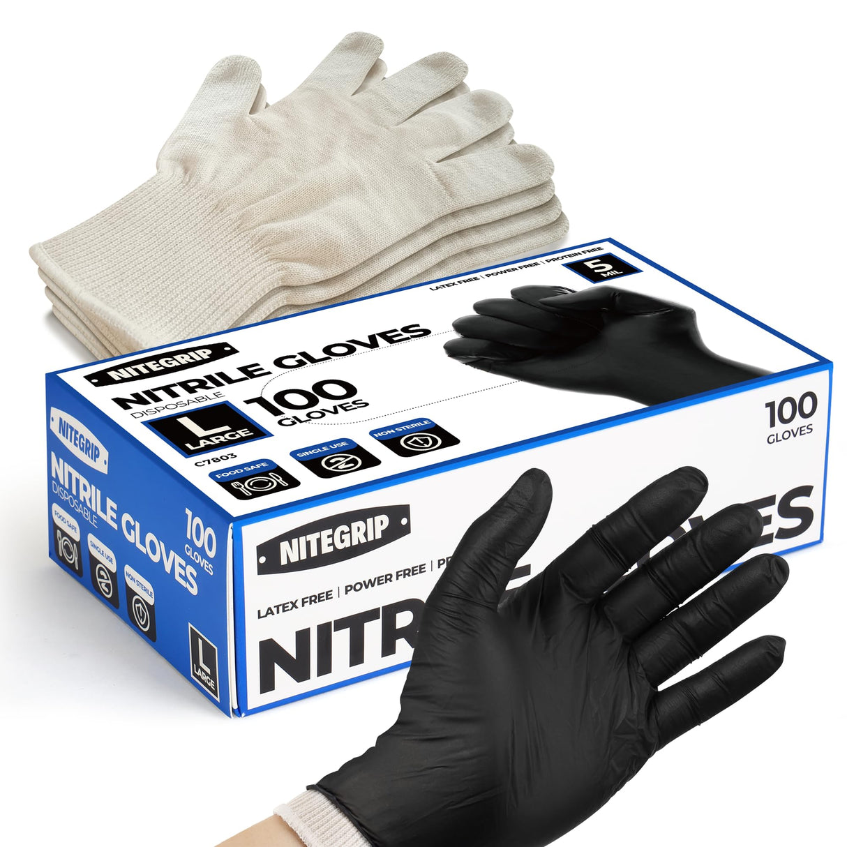BBQ Gloves Set, 4 Cotton Glove Liners & 100 Disposable Nitrile Gloves, Heat Resistant Cooking Gloves, Nitrile Grill Gloves for Food Prep & Smoker, Guantes de Barbacoa Nitrilo Nite Grip