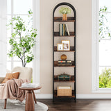 78.7" Industrial Wood 6-Tier Arched Bookshelf with Metal Frame in Rustic Brown Tribesigns