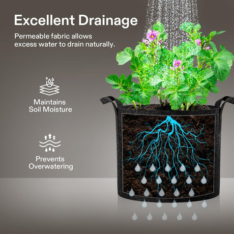 VIVOSUN 5-Pack 5 Gallon Grow Bags Heavy Duty 300G Thickened Nonwoven Plant Fabric Pots with Handles VIVOSUN