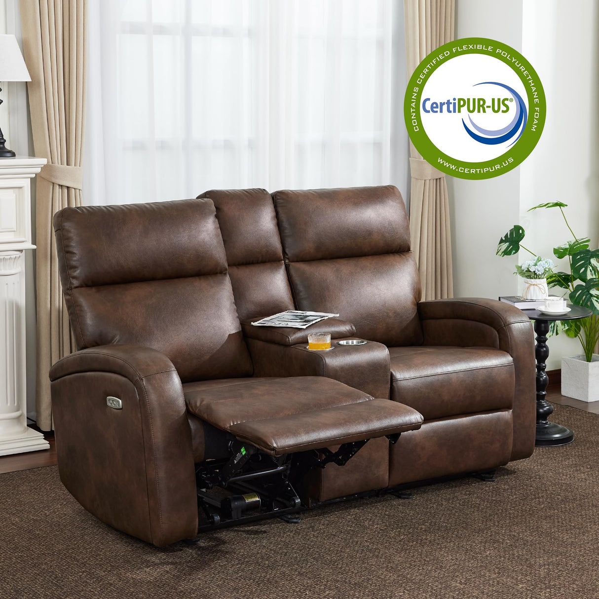 MCombo 65.7" Zero Wall Recliner Loveseat with Console, 2-Seat Power Wall Hugger Sofa with Cup Holders, USB & Type-C Dual Charge Ports, for Living Room, RV PR646M2 (Dark Brown, Loveseat with Console) MCombo