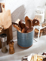 DOWAN Utensil Holder, 360° Rotating Extra Large Cooking Utensil Holder, 7.6" Kitchen Utensil Holder for Countertop, Utensil Crock for Farmhouse Kitchen Decor, Ceramic Stable Utensil Caddy, Blue DOWAN