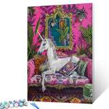Aihonmin White Unicorn Paint by Numbers Pastel Purple Sofa Paint by Numbers Kits for Adult Beginners,Botanical Painting on Canvas Suitable for Home Wall Decor Without Framed 16''W x 20''H Aihonmin