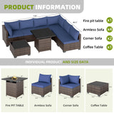 ELEGIBLISS 7/8-Piece Patio Conversation Set with Fire Pit Table, Outdoor All-Weather Rattan Sofa Sectional, Handwoven Wicker Furniture for Backyard, Easy Assembly & Weather-Resistant Design ELEGIBLISS