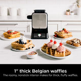 Ninja BW1000C Belgian Waffle Maker, Nonstick, 5 Shade Settings, Easy to Clean, Black/Silver, 12 inch Ninja