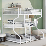Metal Triple Bunk Beds, Full XL over Twin XL over Queen Bunk Beds for 3, Modern Style Heavy-Duty Steel Frame Bunk Bed with Safety Rail, Built-in Ladder for Bedroom, Dorm, Kids, Teens, Adults (White) Harper & Bright Designs