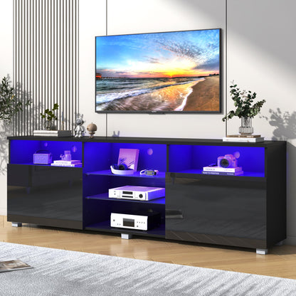 Vinctik 6&Fox Modern LED65inch TV Stand for 65/70/75 inch TV,High Glossy TV Entertainment Center with Storage Drawer,TV Stands for Living Room,APP RGB Light,Smart Modern TV Cabinet(65in Black - WoodArtSupply