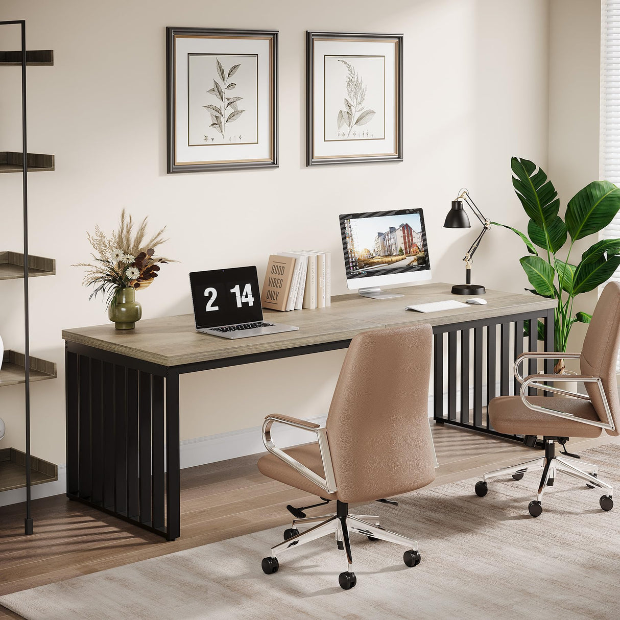 Tribesigns 78" Computer Desk, Extra Long 2-Person Desk with Metal Legs, Double Writing Table with Spacious Space, Industrial Wooden Office Desk, Large Study Desk Workstation for Home Office (Gray) Tribesigns