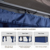 Trumbeak 10’ x 14’ Gazebo for Patio,Wall Mounted Gazebo with Sloping Polycarbonate Roof,Outdoor Gazebo w/Netting & Curtain,Aluminum Frame Hardtop Gazebo for Garden,Deck,Backyard,NavyBlue Trumbeak