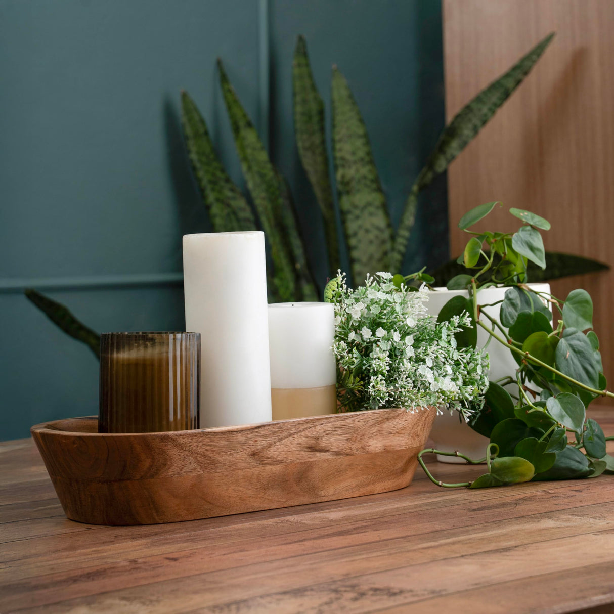 Wooden Dough Bowl – Handmade Decorative Bowls for Home Decor, Bathroom, Kitchen Counter & More - Acacia Wood Large Dough Bowl Fits Cosmetics, Keys & Other Knick Knacks – Great Boho Home Decorations Luxe Designs