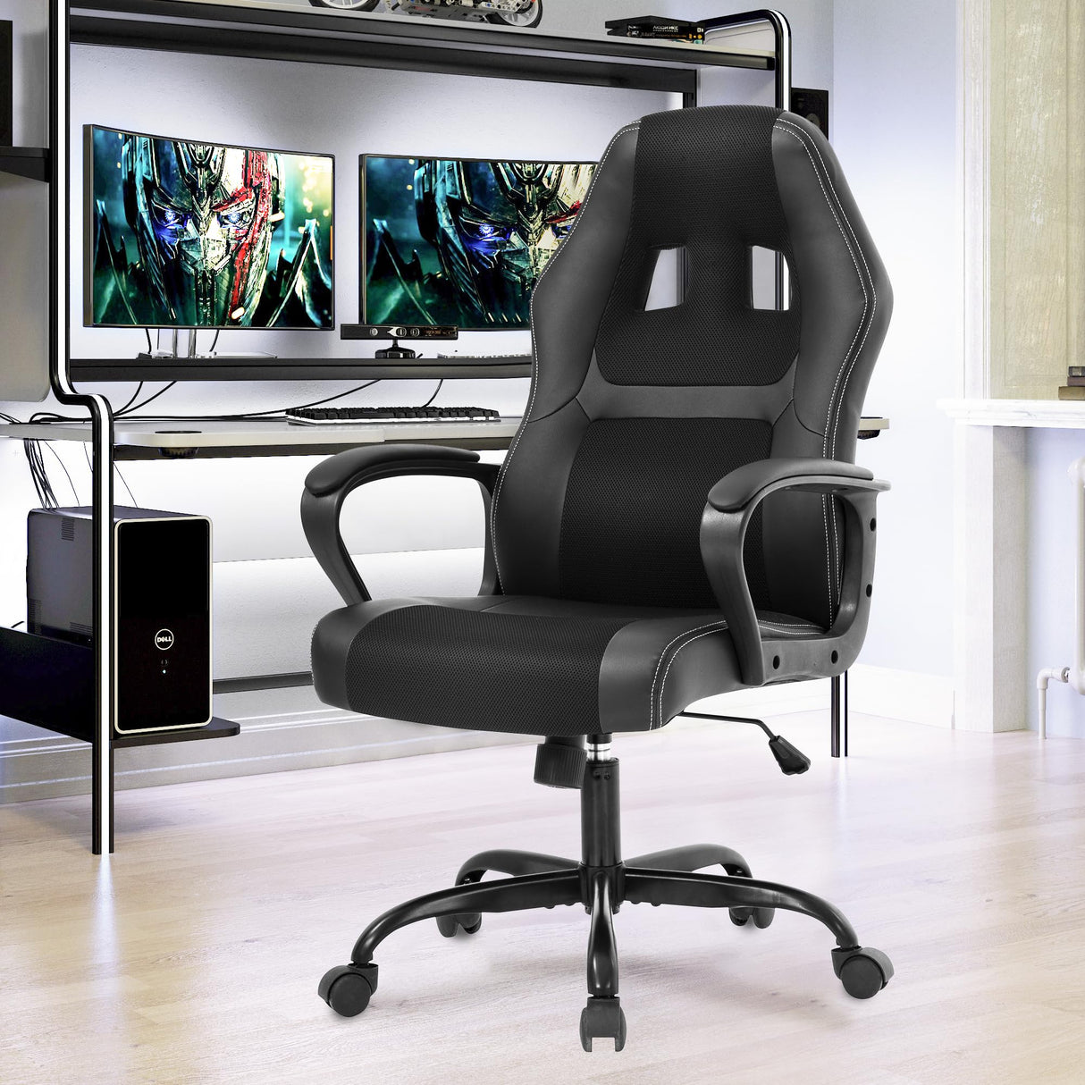 PayLessHere Gaming Chair Ergonomic Office Chair Computer Chair with Lumbar Support Ergonomic Pu Leather Adjustable Height Executive Chair for Women Men and Adults (Classic, Black) PayLessHere