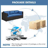 Yaheetech 3-Seat Patio Wicker Sofa, Outdoor Rattan Couch with Furniture Cover, Deep Seat High Back with Cushions & Throw Pillows for Deck/Porch/Balcony/Yard, Brown/Dark Blue Yaheetech