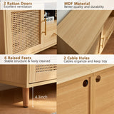 JanflyHome TV Stand for 70 Inch TV-Modern Rattan Media Console with Power Outlet, Entertainment Center with LED Light, Rattan TV Console Furniture for Living Room, Wood JanflyHome