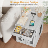 VOWNER Dog Crate Furniture, Wooden Dog Kennel End Table with USB Charging Station, Storage Drawer, Double Latched Door, Furniture-Style Crate Side Table for Small Dogs Under 25 lbs Indoor, Gray Pine VOWNER