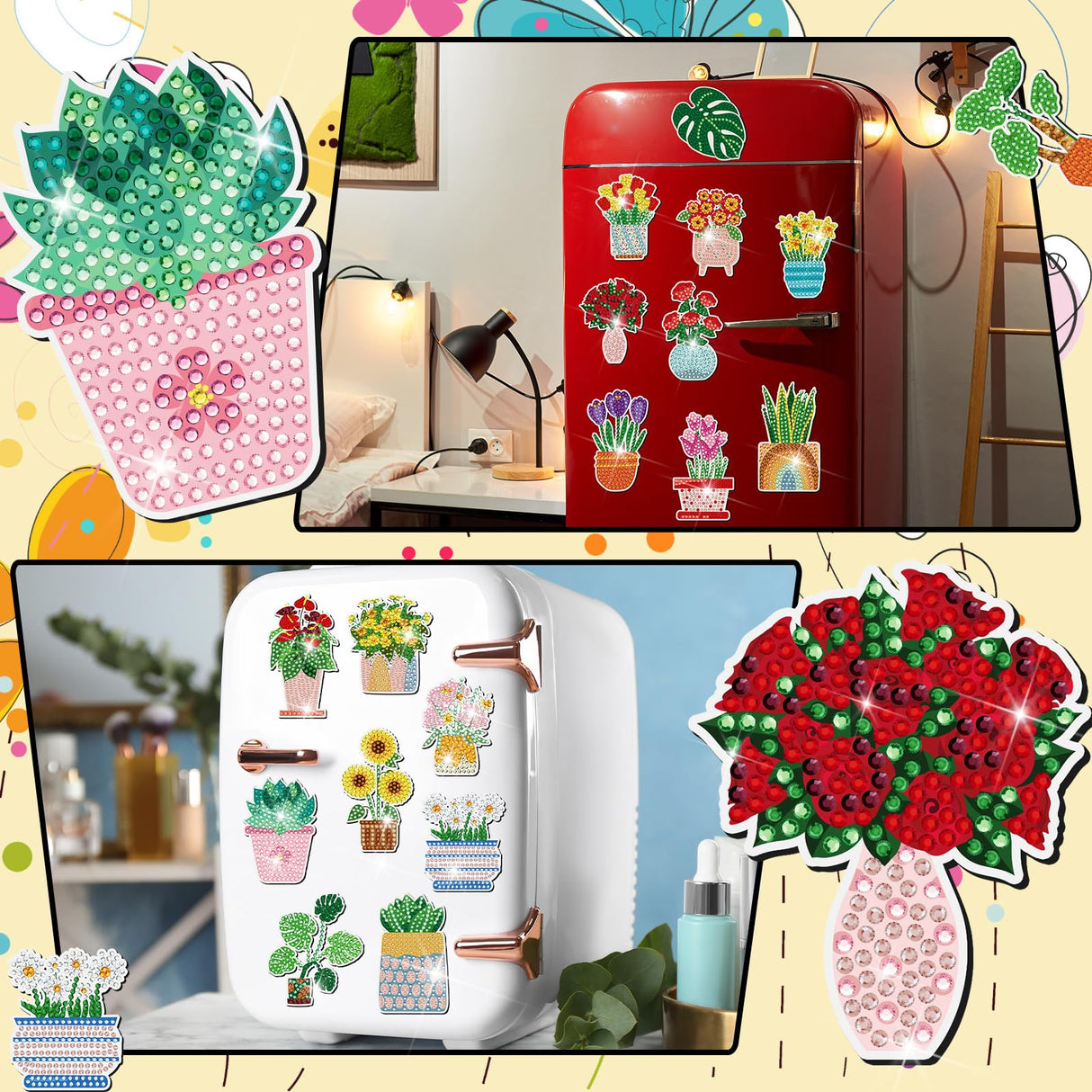 Remuuly 30 Pcs Diamond Painting Magnets Summer Diamond Art Magnet Kits for Adults Spring Flower Animal Cupcake 5D Rhinestones Refrigerator Magnetic Stickers for Fridge DIY Crafts Gifts(Spring) Remuuly