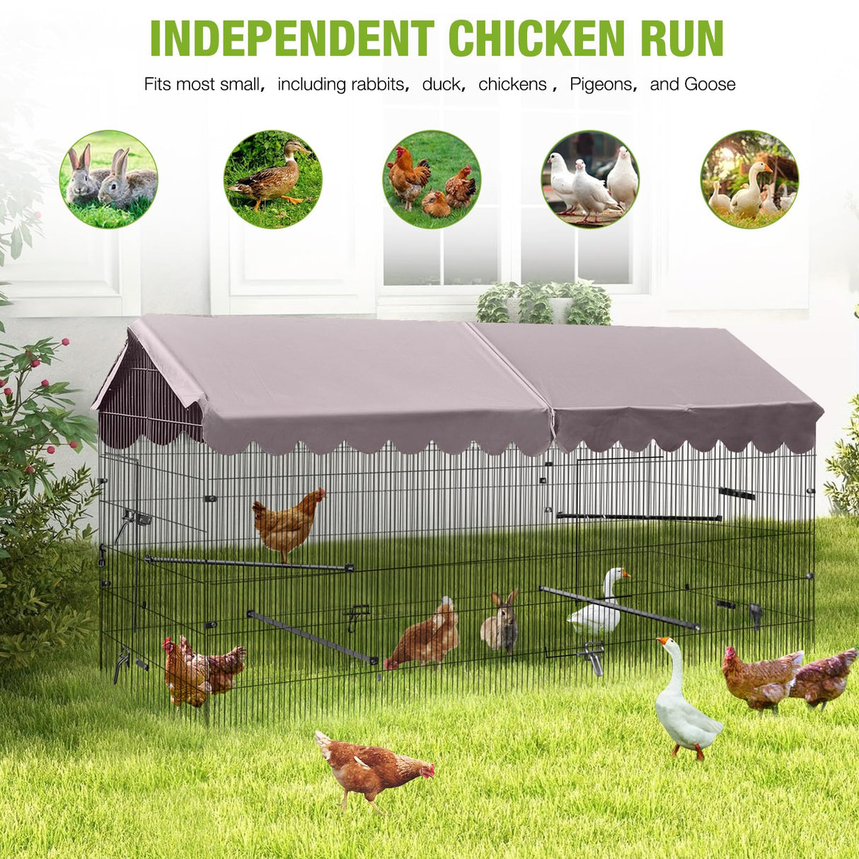 GUTINNEEN Chicken Coop Chicken Run for Yard with Cover 88“ Outdoor Metal Chicken Tractor Rabbit Pen Small Animal Cage Enclosure for Duck Bunny Hen GUTINNEEN