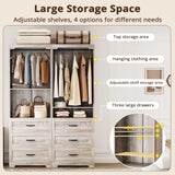 IRONCK Freestanding Closet System with 3 Wood Drawers, Modern Armoire Wardrobe with Adjustable Shelves & Hanging Rod, Walk-in Closet Systems Organizer, Rustic Maple IRONCK