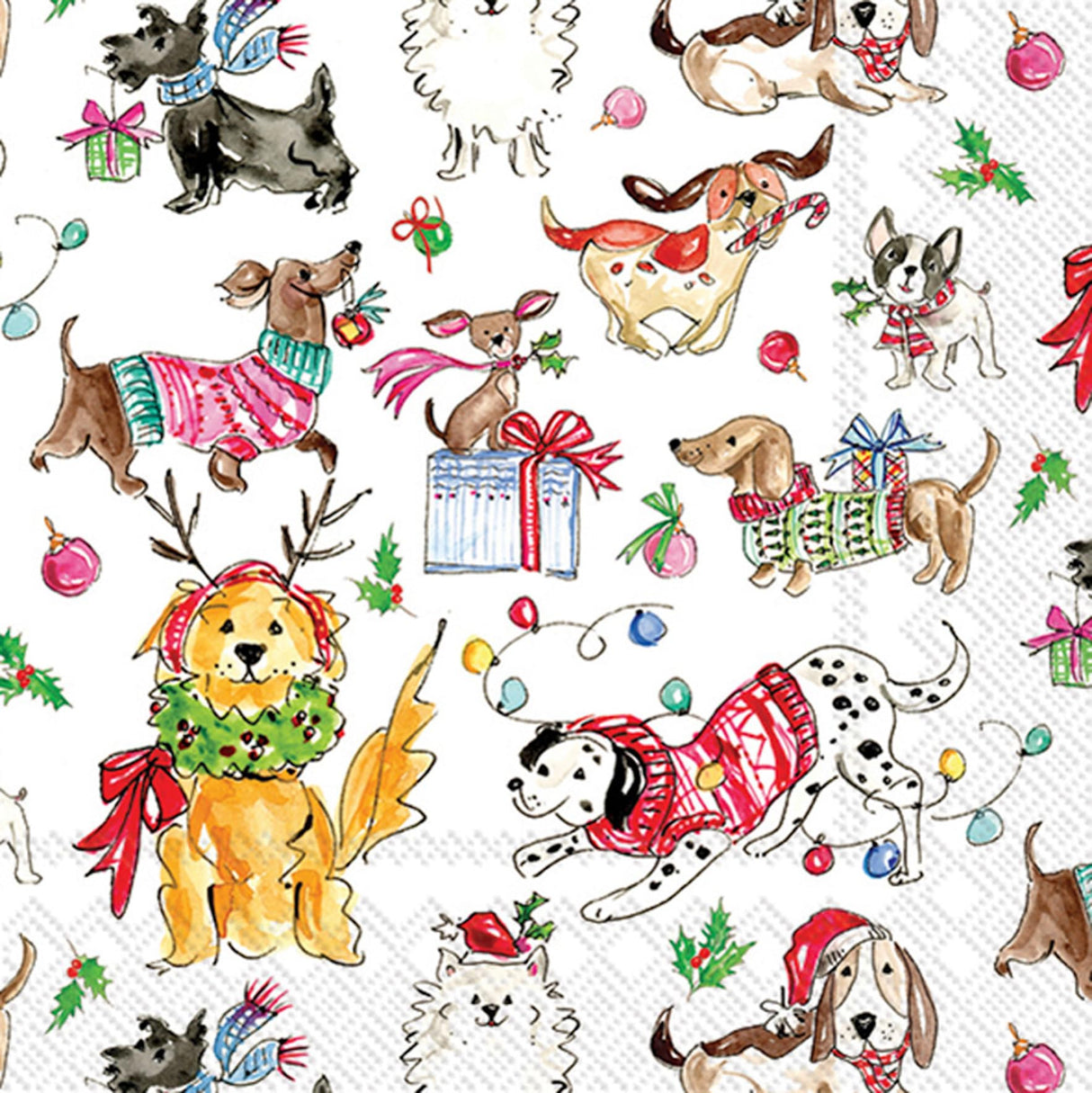 IHR Ideal Home Range Holiday Pets Napkins Rosanne Beck - Disposable 3-Ply Paper Party Napkin Pack, Cocktail Size 5" x 5", Christmas Dogs, 20-Count IHR Ideal Home Range