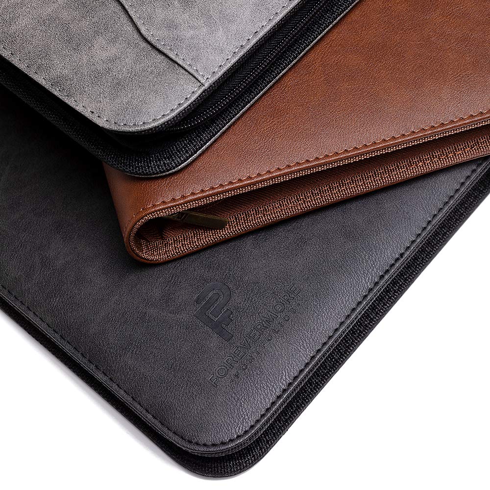 Forevermore Portfolios Portfolio Organizer - 3 Ring Binder with Notepad - 1.5 Inch Rings - Zippered Storage Pockets for Papers, Travel Documents, Presentation Folder, Cards, Passport, Tickets - Brown Forevermore Portfolios