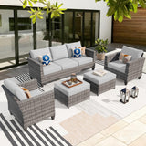 ovios Patio Furniture Set, 5 Pieces Outdoor Wicker Rattan Sofa Couch with Chairs, Ottomans and Comfy Cushions, All Weather High Back Conversation Set Garden Backyard, Grey ovios