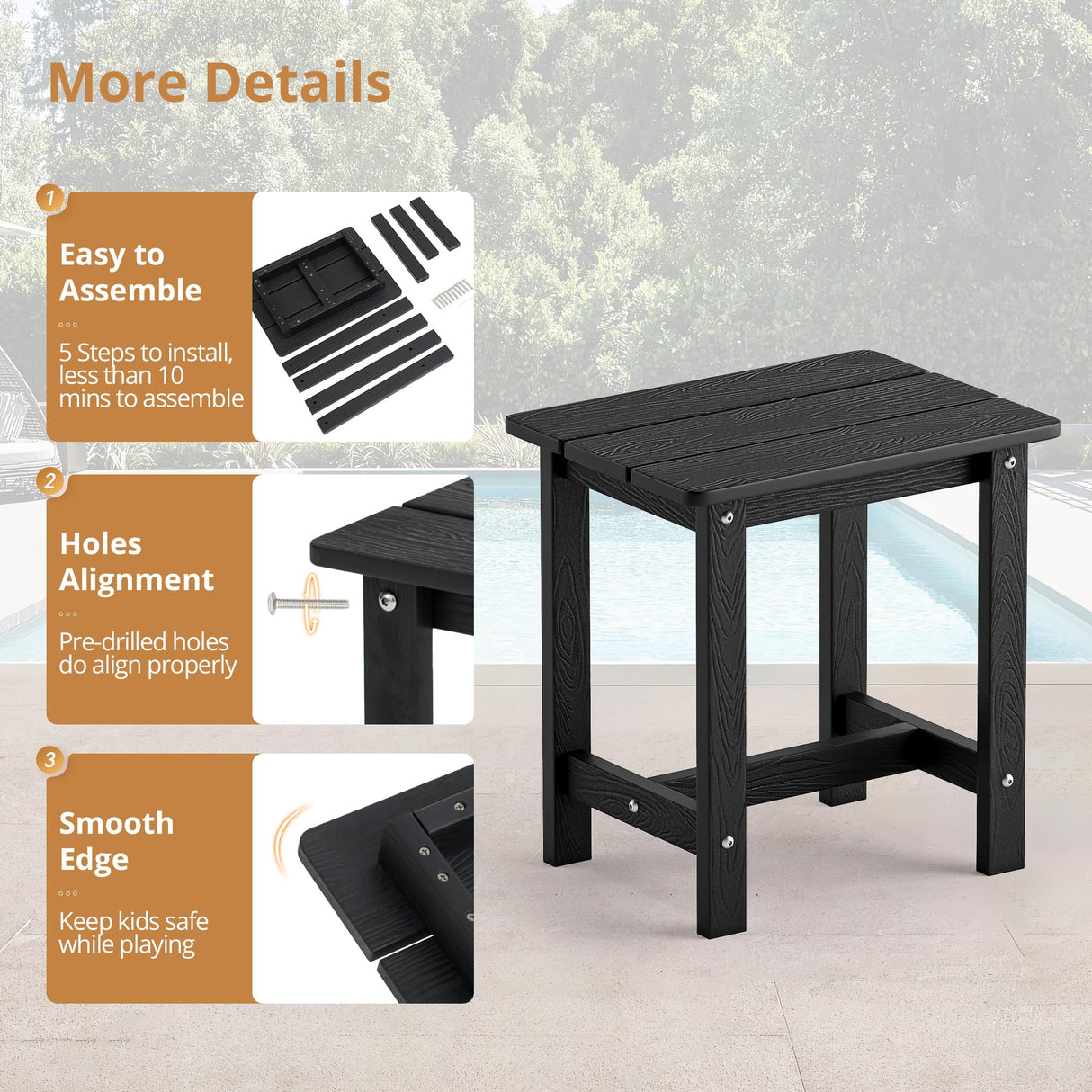 LUE BONA Outdoor Side Table, HDPS Small Outdoor Table, Adirondack Side Table, Outside End Table for Patio, Porch, Deck, Pool, Weather Resistant/Easy Maintenance/Indoor or Outdoor Use, Black LUE BONA
