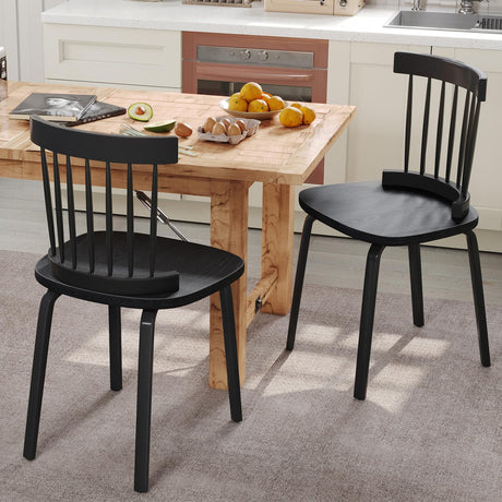 Unovivy Black Dining Chairs Set of 2, Wooden Windsor Chairs, Farmhouse Kitchen Chairs, Black Spindle Chair for Dining Room, Restaurant Unovivy
