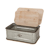 Glitzhome Decorative Galvanized Metal Boxes with Wood Lids, Set of 2 Storage Chests Small and Large Glitzhome