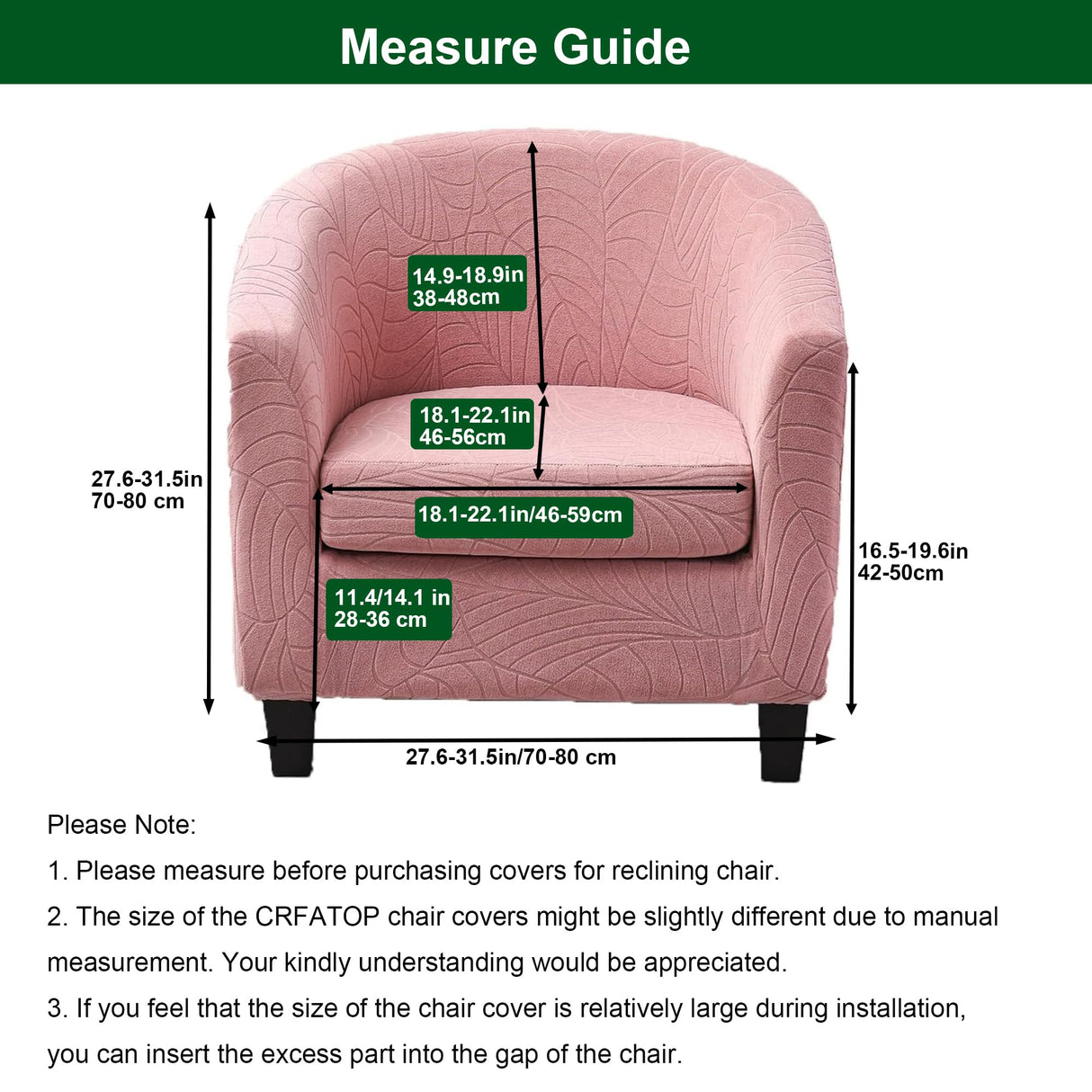CRFATOP 2 Piece Club Chair Slipcover Stretch Barrel Chair Covers Jacquard Tub Chair Slipcovers Soft Armchair Sofa Cover Removable Couch Furniture Protector Arm Chair Cover for Living Room,D37 CRFATOP