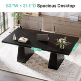 Tribesigns 63-Inch Executive Desk, Large Office Computer Desk with Double Pedestal, Modern Simple Workstations Writing Table Conference Table Business Furniture for Home Office, Black Tribesigns