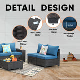 TerraRelax Patio Furniture Set 7 Pieces All Weather Patio Conversation Sets Wicker PE Rattan Outdoor Sectional Couch Sofa Set with Cushion Ottoman Table for Garden, Backyard, Poolside Peacock Blue TerraRelax