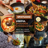 Wooden Cooking Spoons, Ladle and Spatula, Fine Polished Teak Wood Cooking Utensils Set, Nonstick Wooden Kitchen Spoon & Spatula Set(6Pcs) SPATUAMZ