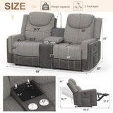 Dresegmt Loveseat Recliner, Manual Reclining Loveseat Sofa with Reading Light, Chic Blend Style Sofa, Storage Console, Cup Holders, USB Ports, Fabric & PU Leather, Recliner Couch for Living Room/RV Dresegmt