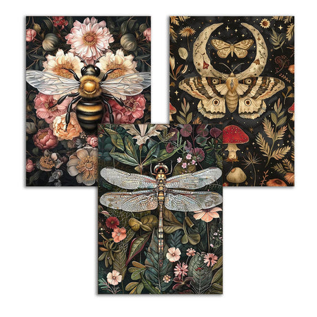 Diamond Art Kits for Adults, 3-Pack Vintage Dragonflies, Moths, Bees Diamond Painting Set, Suitable for Beginners, Round 5D Full Diamond Dot Crafts, Can Be Used as Home Wall Decoration Gift 12x16 Inch GOUOYANA