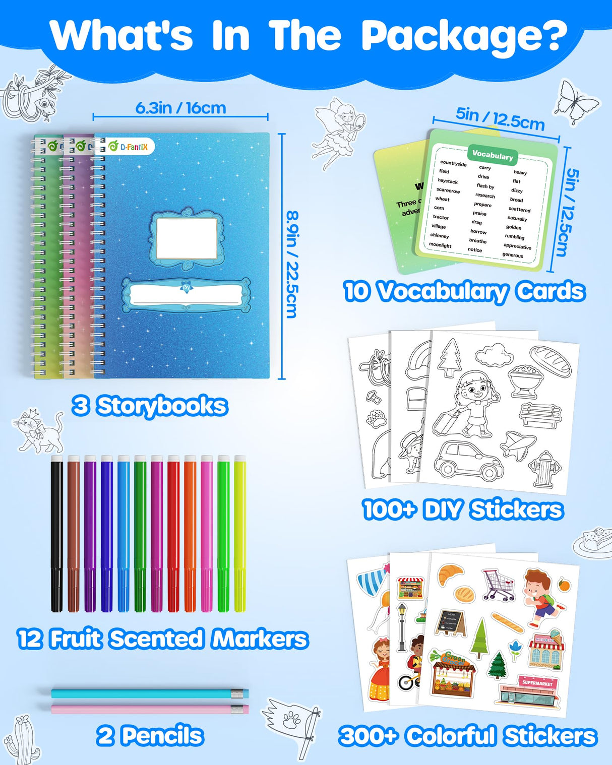 D-FantiX My Storybook Art Kit, Creative Writing & Drawing Activity Set for Boys & Girls, Hardcover Comic Book Making Kit with Stickers, DIY Arts and Crafts Supplies Gifts for Kids Ages 5, 6, 7, 8-12 D-FantiX