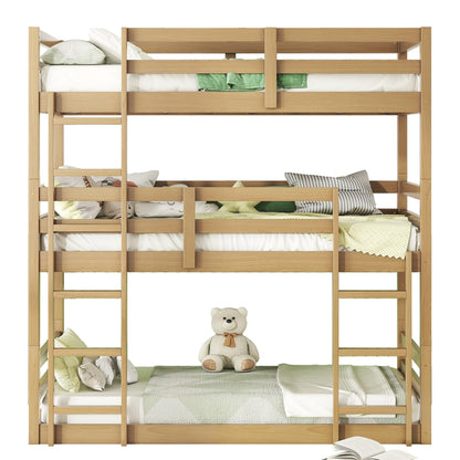 Twin Over Twin Over Twin Triple Bunk Bed for Kids,3 Bed Bunk Beds for 3,Solid Wood Twin Size Triple Bunk Bed with Two Built-in Ladders,Detachable Triple Bunk Beds,Natural