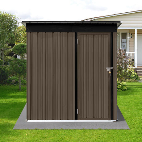 Acosure 5x4 FT Metal Outdoor Storage Shed,Lockable Garden Tool Sheds with Pitched Roof and Shutter Vents,Practical Weatherproof House for Backyard Lawn,Brown+Black Acosure