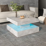 HedoAjim Grey LED Coffee Table for Living Room, Living Room Table 2-Tier Square Middle Center Table, Modern Coffee Tables with Storage, Contemporary Wood Tea Tables for Dining Reception HedoAjim